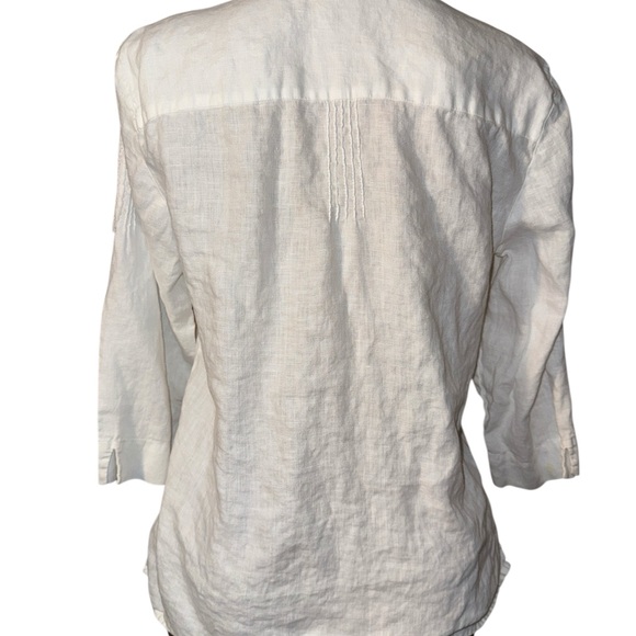 JM Collection White LINEN  Blouse w/ eyelet embroidery, button up long sleeve 14 - Picture 7 of 13